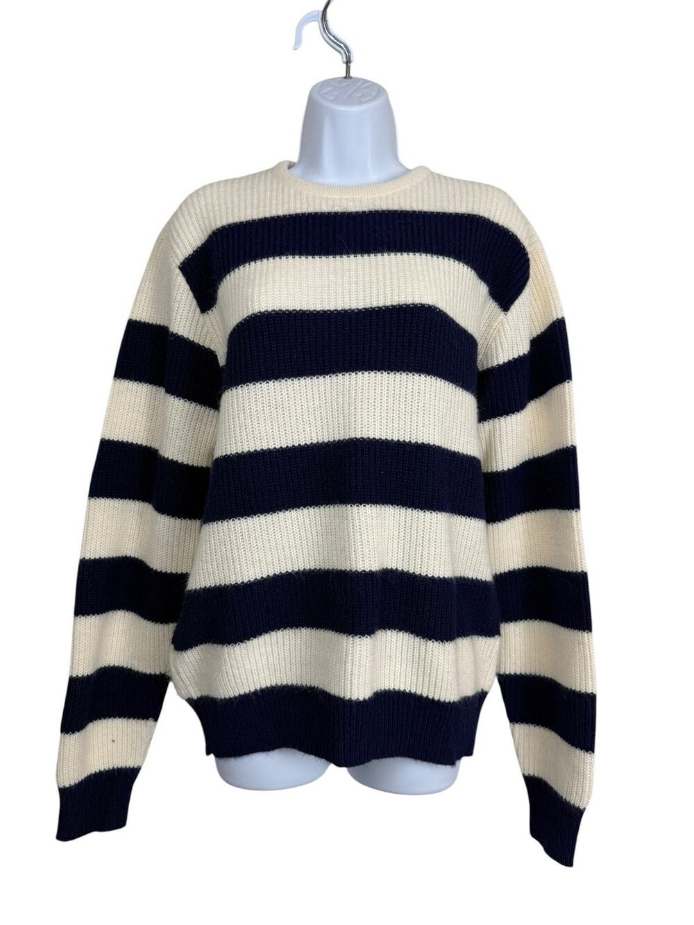 Pebble Beach Sweater Womens Large Blue White Sailor Striped Nautical knit Vtg